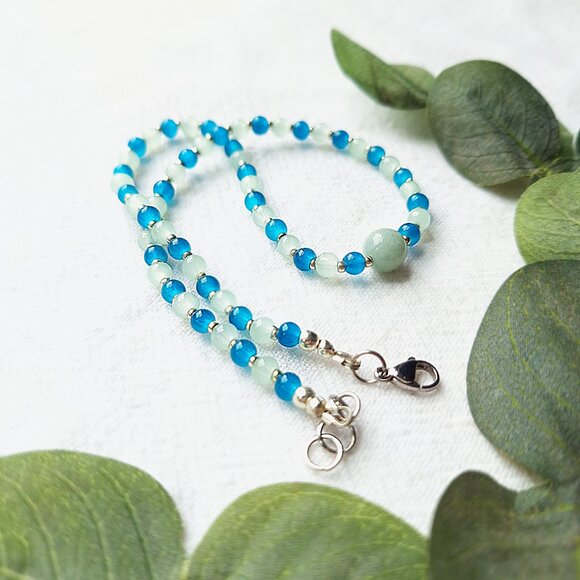 Y2K Amazonite Crystal Beaded Choker, Thin Boho Choker, Dainty Small Bead Choker - Picture 4 of 7